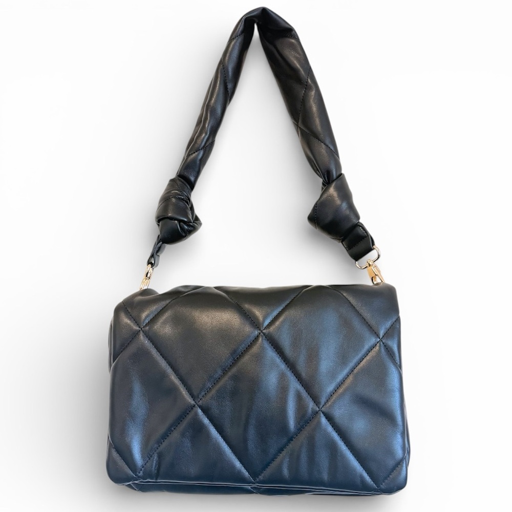 Sondra Roberts Quilted black Flap shoulder 
Bag NWOT 8"x11" Black bag